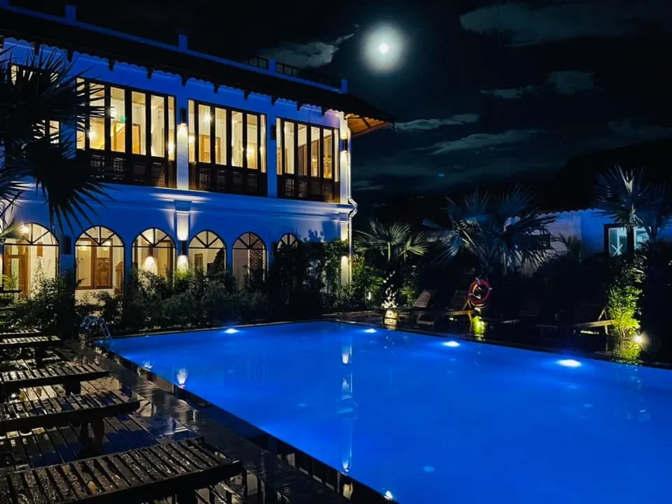 Garden pool palm trees